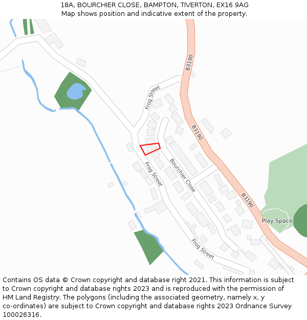 18A, BOURCHIER CLOSE, BAMPTON, TIVERTON, EX16 9AG: Location map and indicative extent of plot