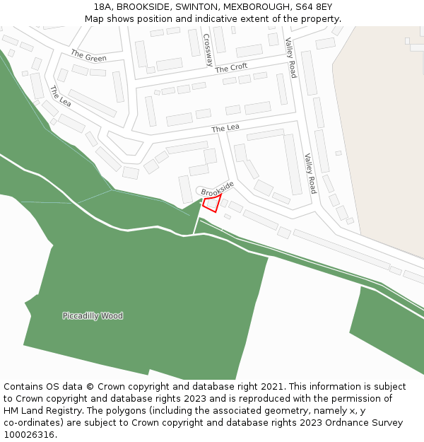 18A, BROOKSIDE, SWINTON, MEXBOROUGH, S64 8EY: Location map and indicative extent of plot