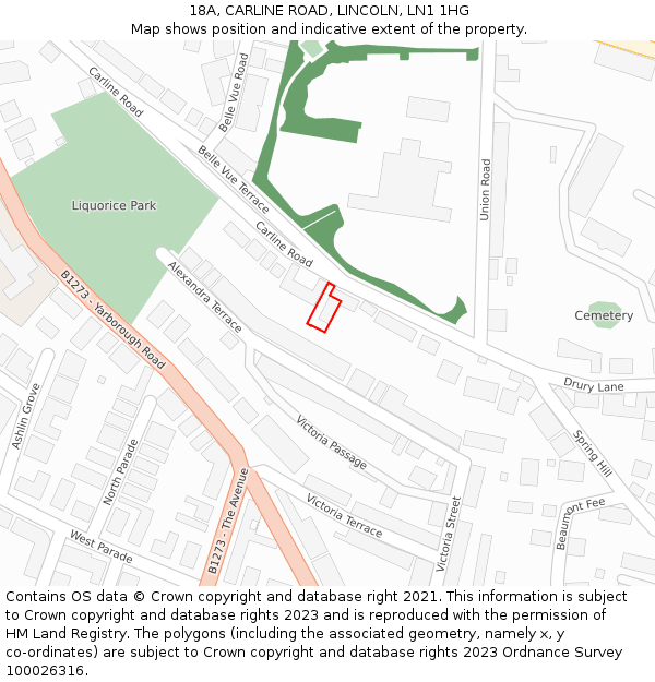 18A, CARLINE ROAD, LINCOLN, LN1 1HG: Location map and indicative extent of plot