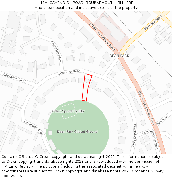 18A, CAVENDISH ROAD, BOURNEMOUTH, BH1 1RF: Location map and indicative extent of plot