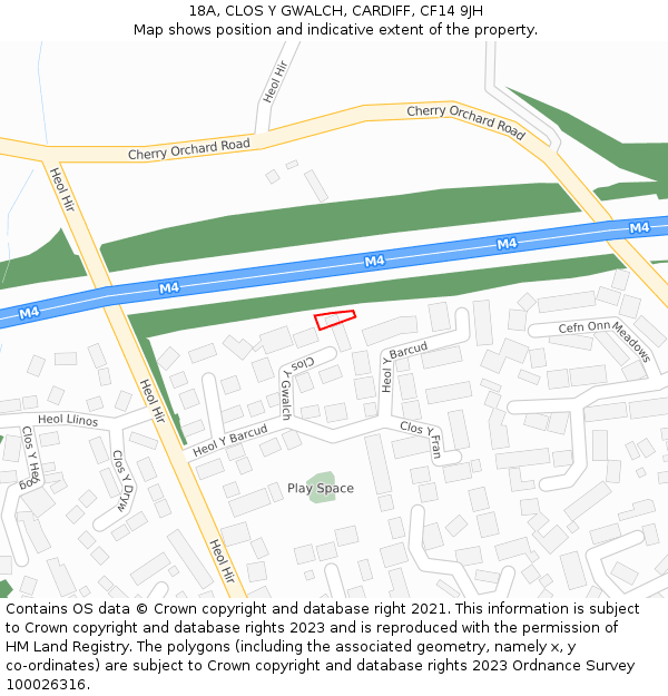18A, CLOS Y GWALCH, CARDIFF, CF14 9JH: Location map and indicative extent of plot