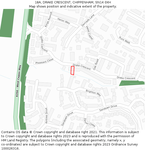 18A, DRAKE CRESCENT, CHIPPENHAM, SN14 0XH: Location map and indicative extent of plot