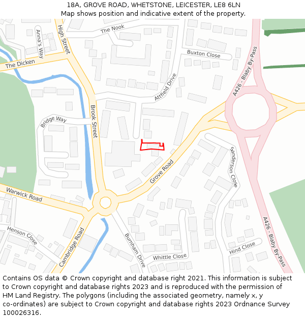 18A, GROVE ROAD, WHETSTONE, LEICESTER, LE8 6LN: Location map and indicative extent of plot