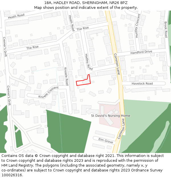 18A, HADLEY ROAD, SHERINGHAM, NR26 8PZ: Location map and indicative extent of plot