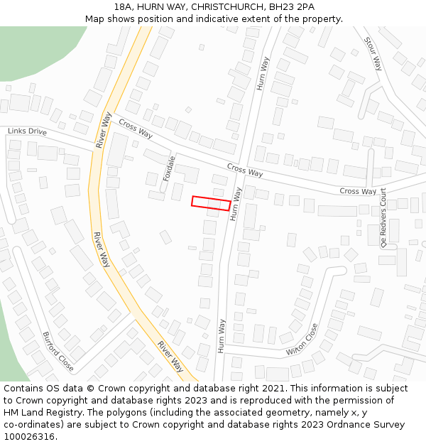 18A, HURN WAY, CHRISTCHURCH, BH23 2PA: Location map and indicative extent of plot