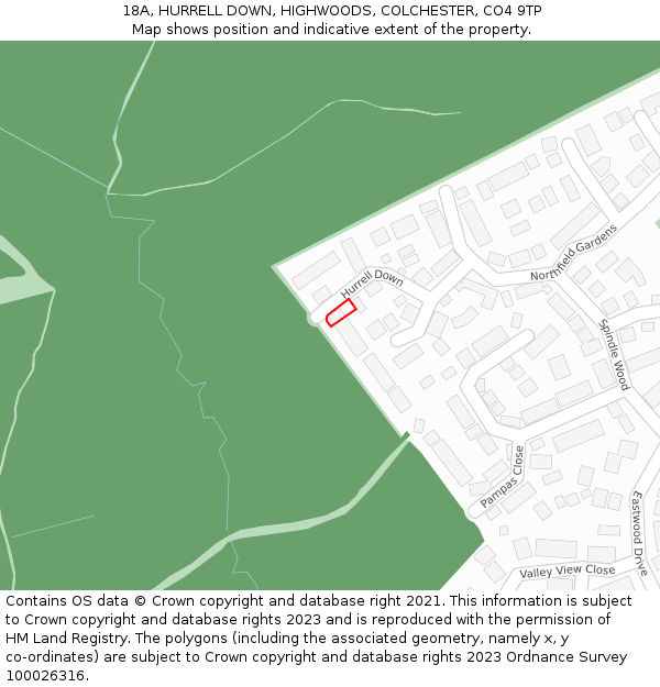 18A, HURRELL DOWN, HIGHWOODS, COLCHESTER, CO4 9TP: Location map and indicative extent of plot