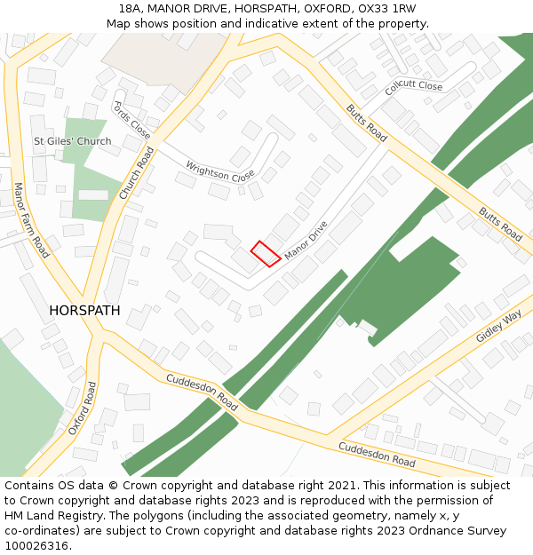 18A, MANOR DRIVE, HORSPATH, OXFORD, OX33 1RW: Location map and indicative extent of plot