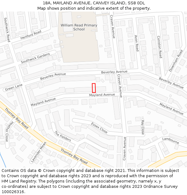 18A, MAYLAND AVENUE, CANVEY ISLAND, SS8 0DL: Location map and indicative extent of plot