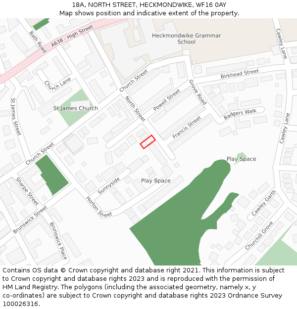 18A, NORTH STREET, HECKMONDWIKE, WF16 0AY: Location map and indicative extent of plot