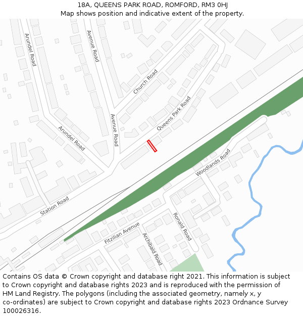 18A, QUEENS PARK ROAD, ROMFORD, RM3 0HJ: Location map and indicative extent of plot