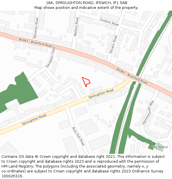 18A, SPROUGHTON ROAD, IPSWICH, IP1 5AB: Location map and indicative extent of plot