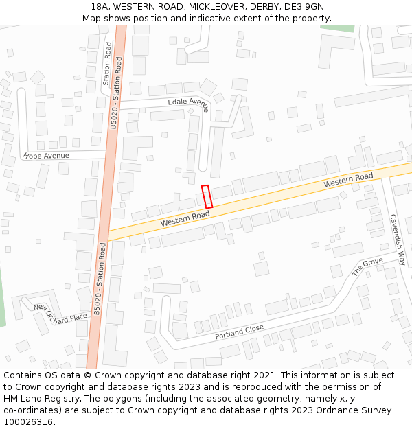 18A, WESTERN ROAD, MICKLEOVER, DERBY, DE3 9GN: Location map and indicative extent of plot