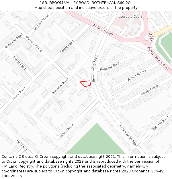 18B, BROOM VALLEY ROAD, ROTHERHAM, S60 2QL: Location map and indicative extent of plot