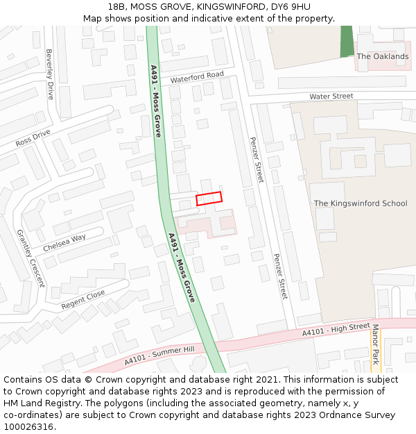 18B, MOSS GROVE, KINGSWINFORD, DY6 9HU: Location map and indicative extent of plot