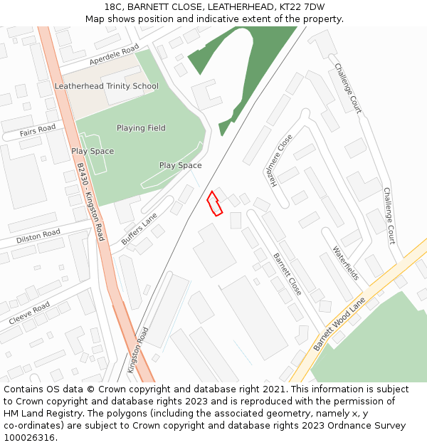 18C, BARNETT CLOSE, LEATHERHEAD, KT22 7DW: Location map and indicative extent of plot