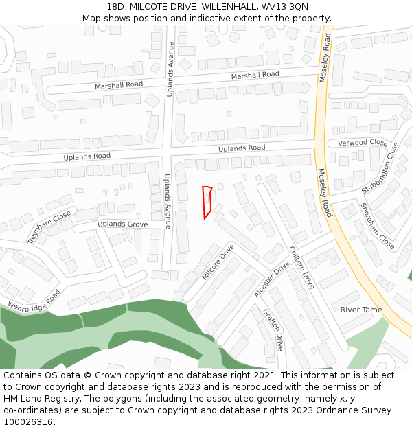 18D, MILCOTE DRIVE, WILLENHALL, WV13 3QN: Location map and indicative extent of plot