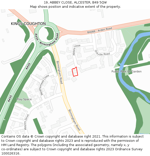 19, ABBEY CLOSE, ALCESTER, B49 5QW: Location map and indicative extent of plot