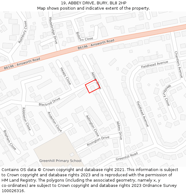 19, ABBEY DRIVE, BURY, BL8 2HP: Location map and indicative extent of plot