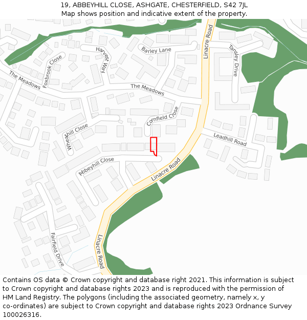 19, ABBEYHILL CLOSE, ASHGATE, CHESTERFIELD, S42 7JL: Location map and indicative extent of plot