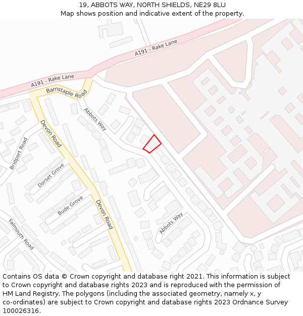 19, ABBOTS WAY, NORTH SHIELDS, NE29 8LU: Location map and indicative extent of plot