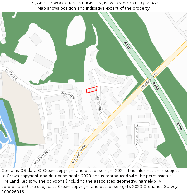 19, ABBOTSWOOD, KINGSTEIGNTON, NEWTON ABBOT, TQ12 3AB: Location map and indicative extent of plot