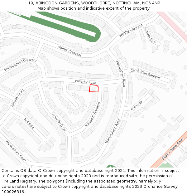 19, ABINGDON GARDENS, WOODTHORPE, NOTTINGHAM, NG5 4NP: Location map and indicative extent of plot