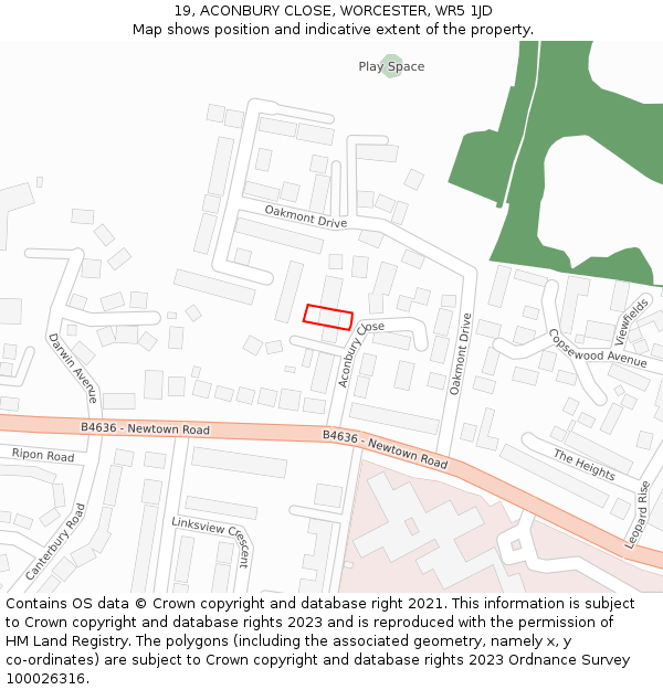 19, ACONBURY CLOSE, WORCESTER, WR5 1JD: Location map and indicative extent of plot