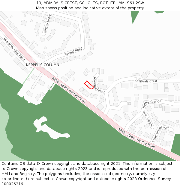 19, ADMIRALS CREST, SCHOLES, ROTHERHAM, S61 2SW: Location map and indicative extent of plot