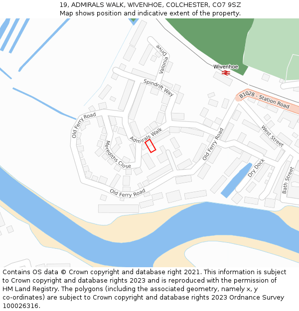 19, ADMIRALS WALK, WIVENHOE, COLCHESTER, CO7 9SZ: Location map and indicative extent of plot