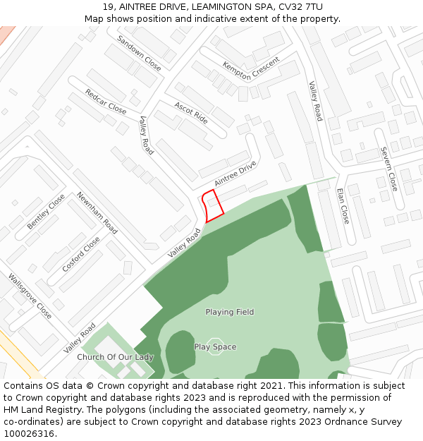 19, AINTREE DRIVE, LEAMINGTON SPA, CV32 7TU: Location map and indicative extent of plot