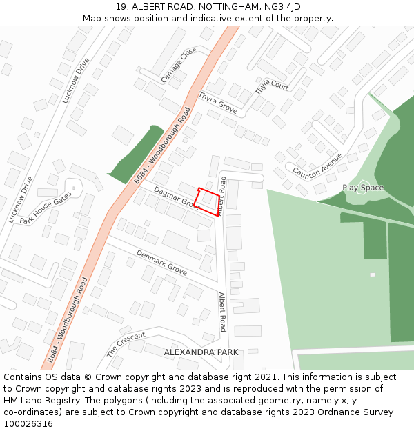19, ALBERT ROAD, NOTTINGHAM, NG3 4JD: Location map and indicative extent of plot