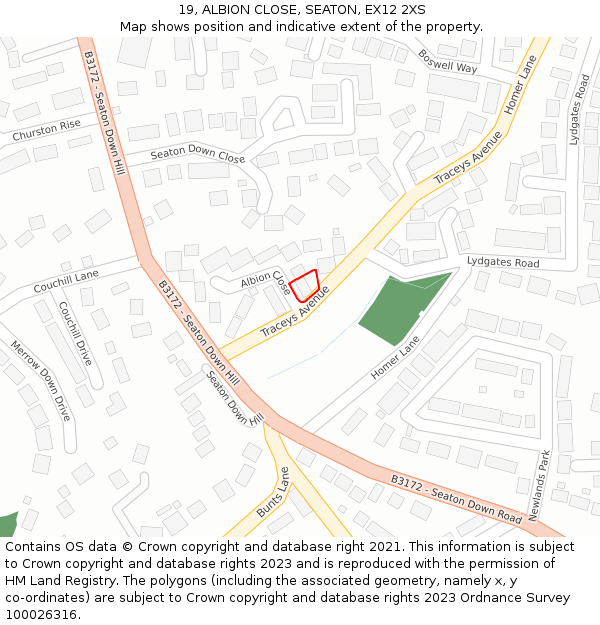 19, ALBION CLOSE, SEATON, EX12 2XS: Location map and indicative extent of plot