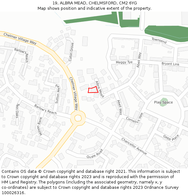 19, ALBRA MEAD, CHELMSFORD, CM2 6YG: Location map and indicative extent of plot