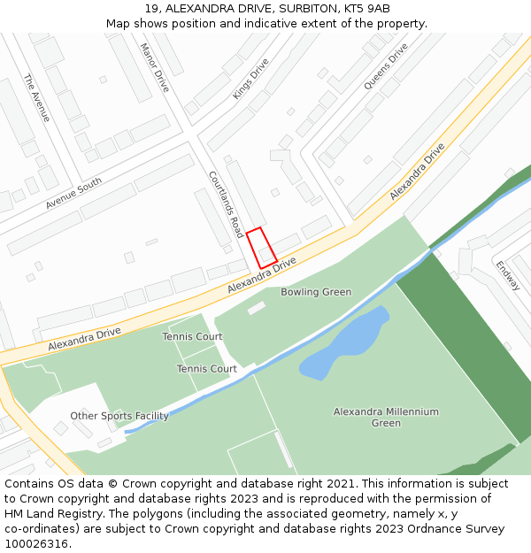 19, ALEXANDRA DRIVE, SURBITON, KT5 9AB: Location map and indicative extent of plot