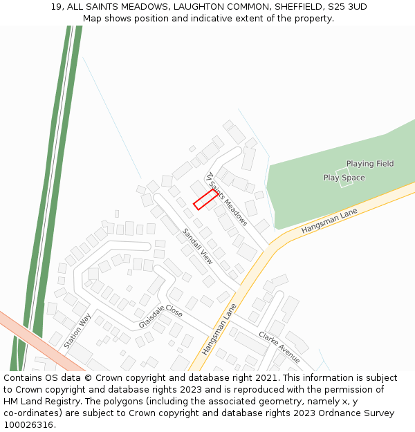19, ALL SAINTS MEADOWS, LAUGHTON COMMON, SHEFFIELD, S25 3UD: Location map and indicative extent of plot