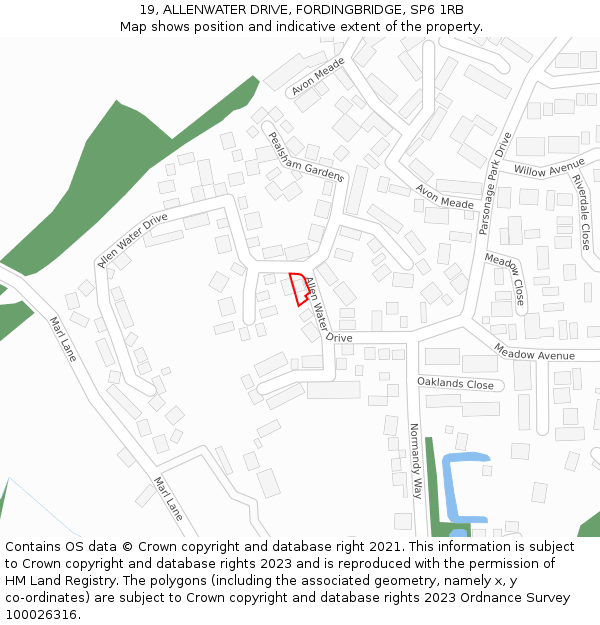 19, ALLENWATER DRIVE, FORDINGBRIDGE, SP6 1RB: Location map and indicative extent of plot