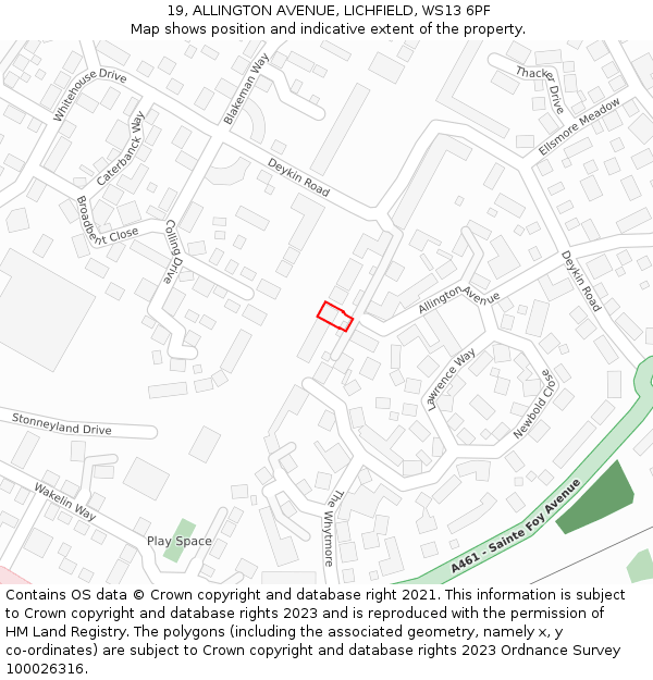 19, ALLINGTON AVENUE, LICHFIELD, WS13 6PF: Location map and indicative extent of plot