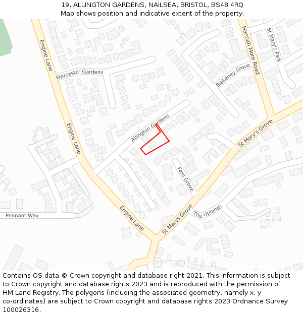 19, ALLINGTON GARDENS, NAILSEA, BRISTOL, BS48 4RQ: Location map and indicative extent of plot