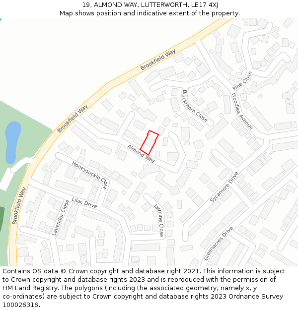 19, ALMOND WAY, LUTTERWORTH, LE17 4XJ: Location map and indicative extent of plot
