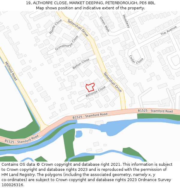 19, ALTHORPE CLOSE, MARKET DEEPING, PETERBOROUGH, PE6 8BL: Location map and indicative extent of plot