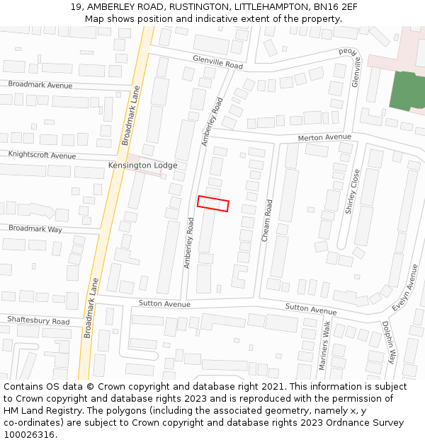 19, AMBERLEY ROAD, RUSTINGTON, LITTLEHAMPTON, BN16 2EF: Location map and indicative extent of plot