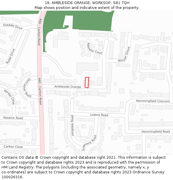 19, AMBLESIDE GRANGE, WORKSOP, S81 7QH: Location map and indicative extent of plot