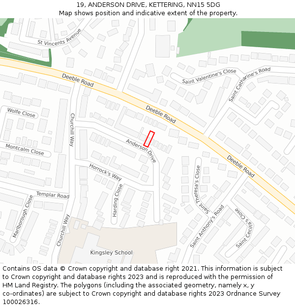 19, ANDERSON DRIVE, KETTERING, NN15 5DG: Location map and indicative extent of plot