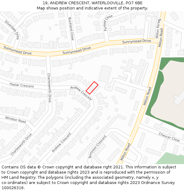 19, ANDREW CRESCENT, WATERLOOVILLE, PO7 6BE: Location map and indicative extent of plot