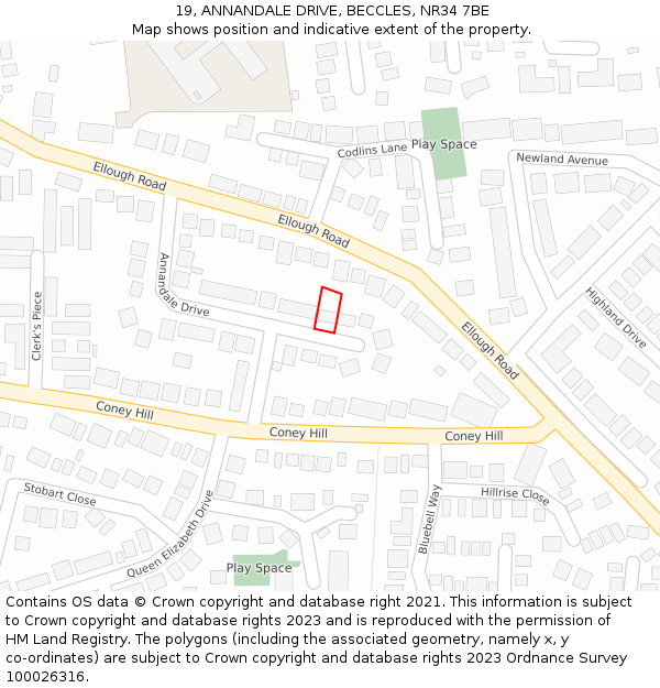 19, ANNANDALE DRIVE, BECCLES, NR34 7BE: Location map and indicative extent of plot