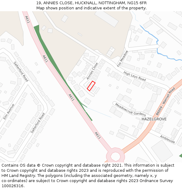 19, ANNIES CLOSE, HUCKNALL, NOTTINGHAM, NG15 6FR: Location map and indicative extent of plot