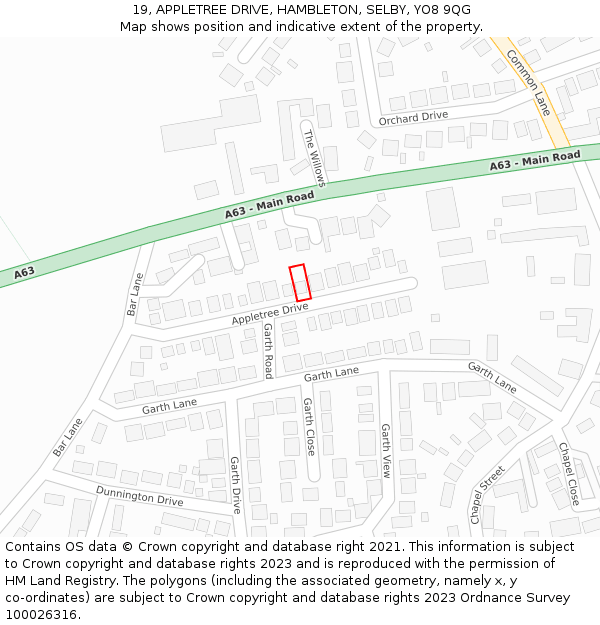 19, APPLETREE DRIVE, HAMBLETON, SELBY, YO8 9QG: Location map and indicative extent of plot