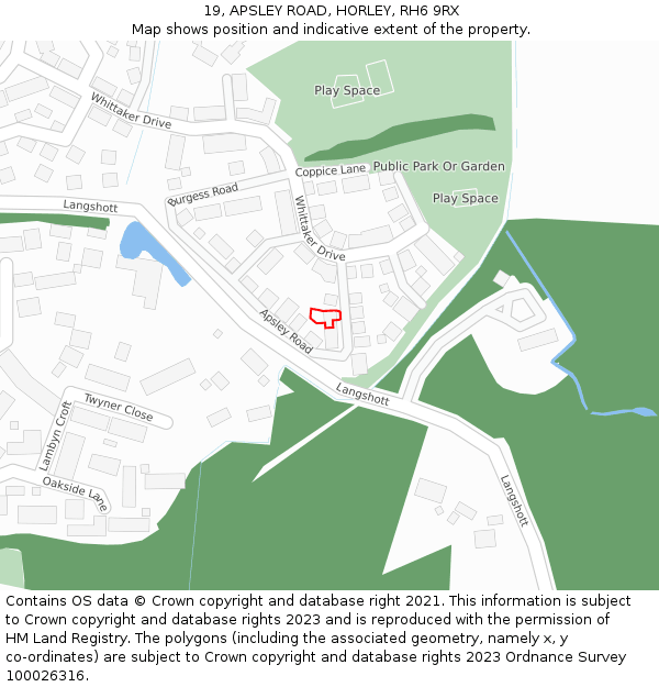 19, APSLEY ROAD, HORLEY, RH6 9RX: Location map and indicative extent of plot