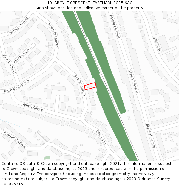 19, ARGYLE CRESCENT, FAREHAM, PO15 6AG: Location map and indicative extent of plot