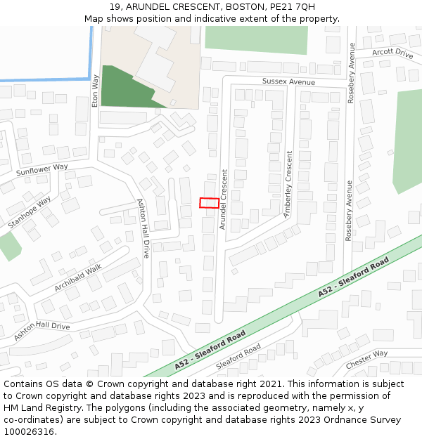 19, ARUNDEL CRESCENT, BOSTON, PE21 7QH: Location map and indicative extent of plot